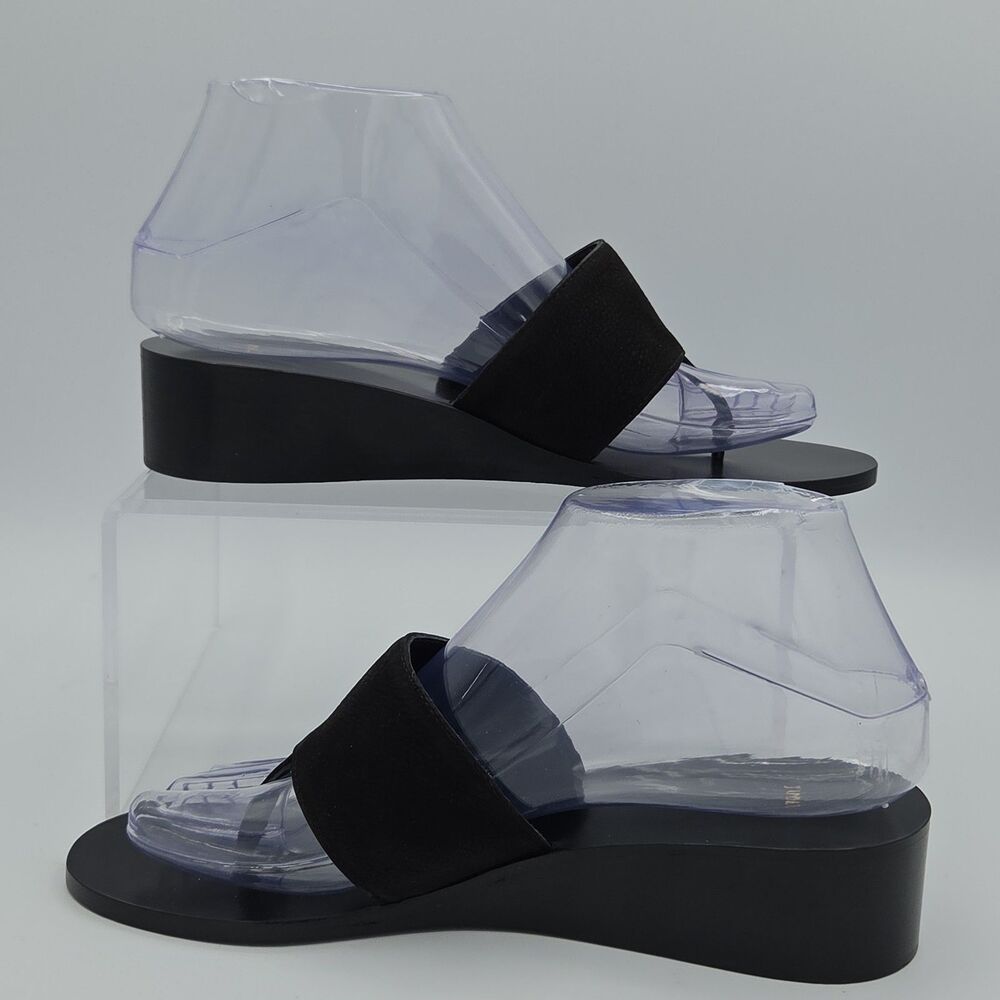 JUDE Lucille Minimalist Black Suede Leather Wedge Platform Slide Sandals 36 US 6